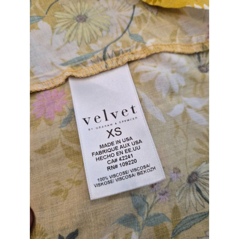 Velvet Graham Spencer Yellow Floral Button Front Mini Dress XS Viscose Cottage - Picture 4 of 6
